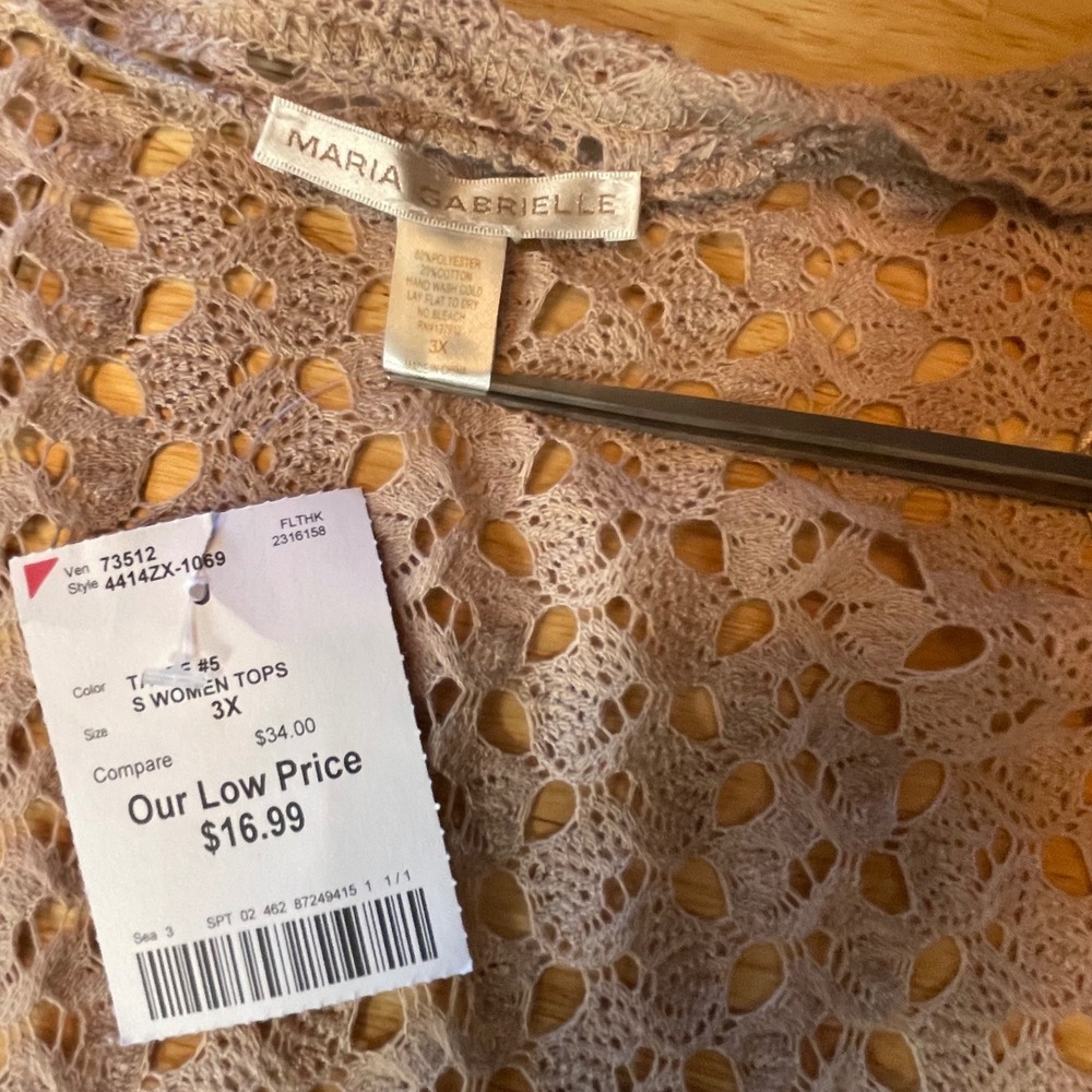 Maria Gabrielle Womens 3X Taupe Crochet Open Front Draped Cardigan - Picture 3 of 6